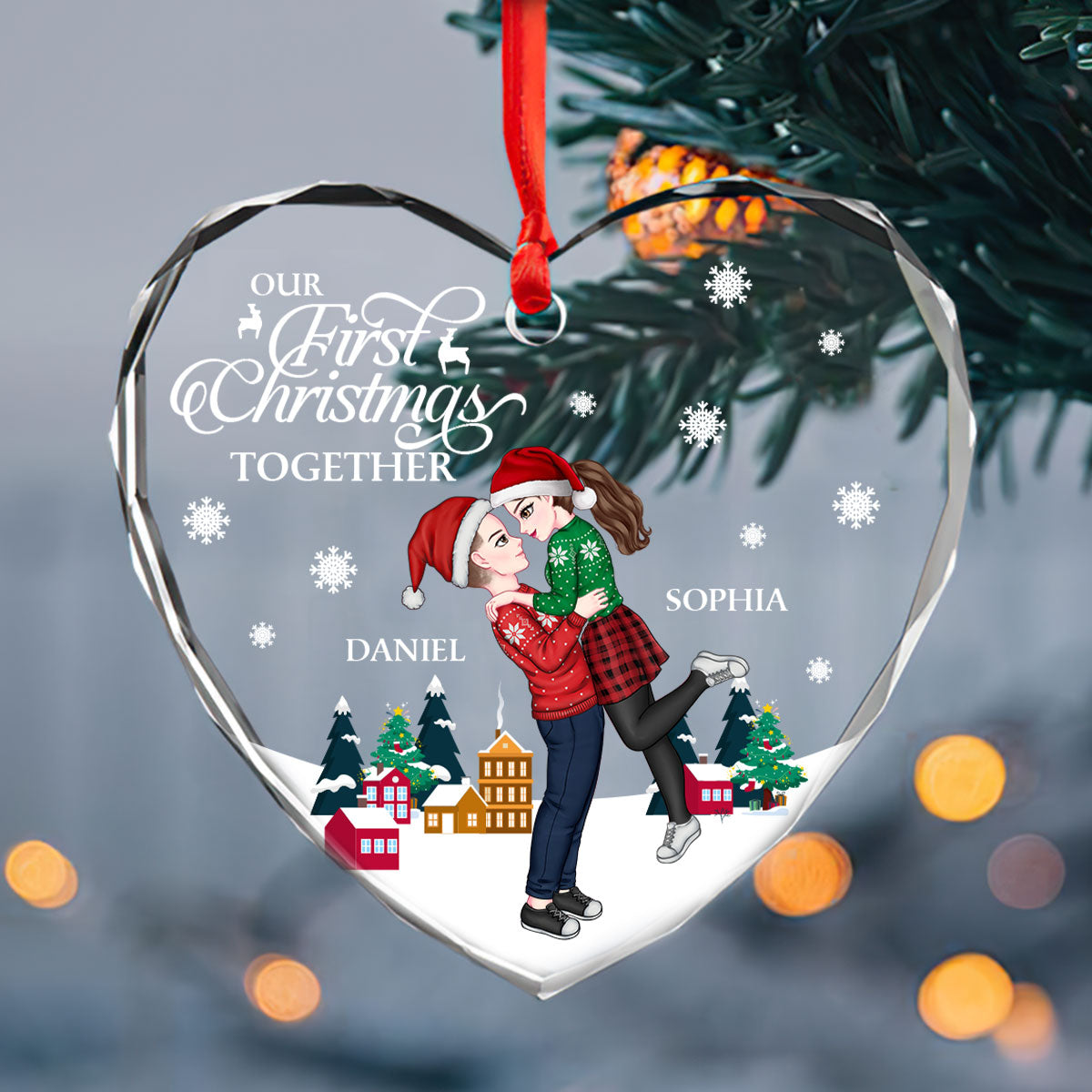 Our First Christmas Together - Personalized Heart Shaped Glass Ornament DSHGONNPA2143M