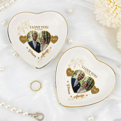 I Love You Forever & Always - Personalized Heart Shaped Jewelry Dish DSSHSCRDHLPA2430T