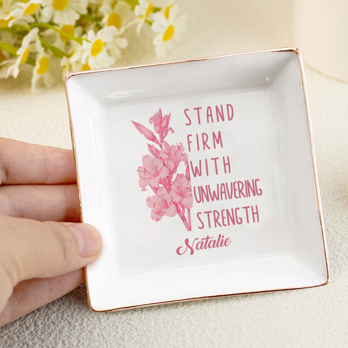 Birth Month Flower And Positive Quote - Personalized Jewelry Dish DSJDHLN1934L