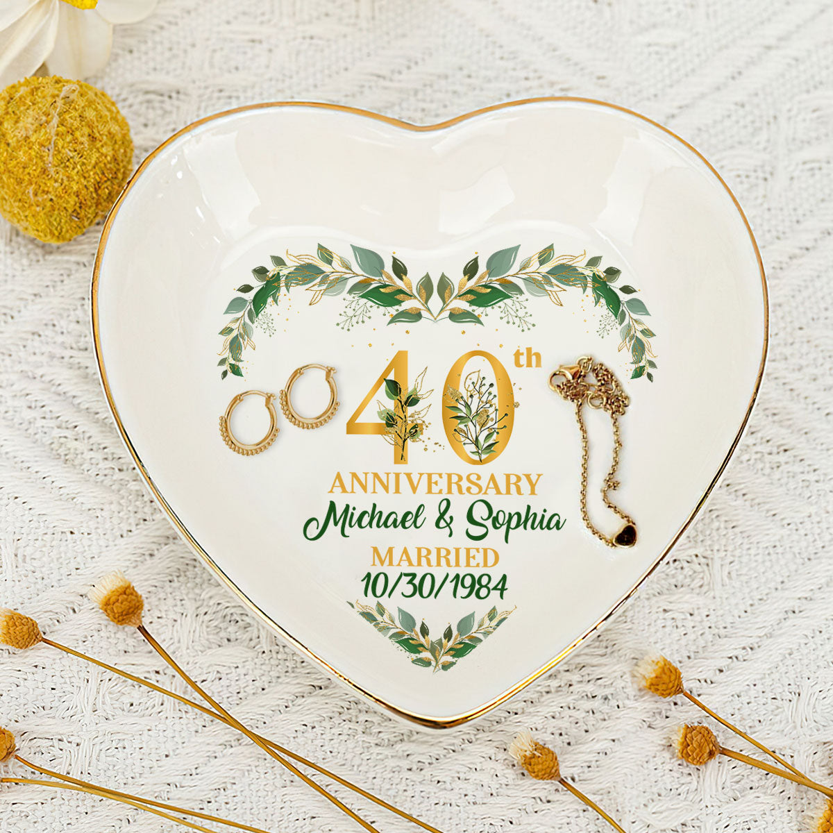 Wedding Anniversary - Personalized Heart Shaped Jewelry Dish DSSHSCRDHLN2423L
