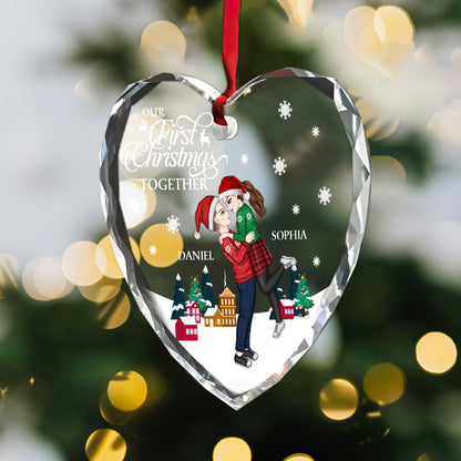 Our First Christmas Together - Personalized Heart Shaped Glass Ornament DSHGONNPA2143M