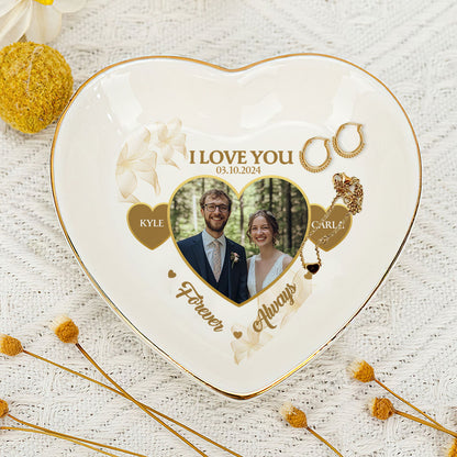 I Love You Forever & Always - Personalized Heart Shaped Jewelry Dish DSSHSCRDHLPA2430T