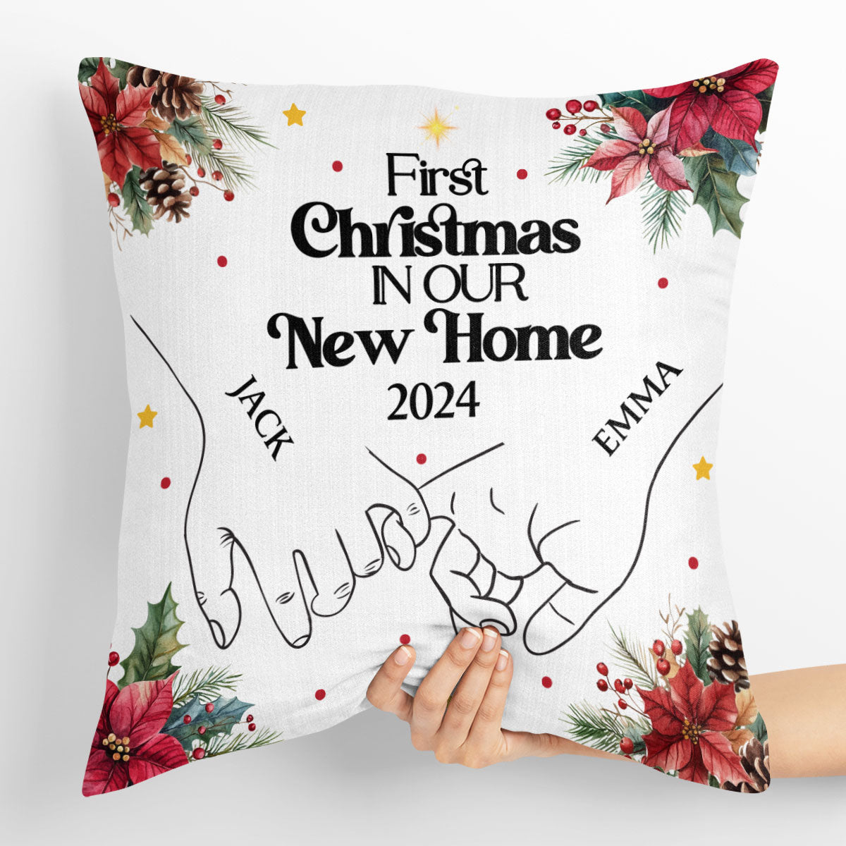 Holding Hands First Christmas Couple - Personalized Crystal Velvet Pillow DSPILWHLPA2081L