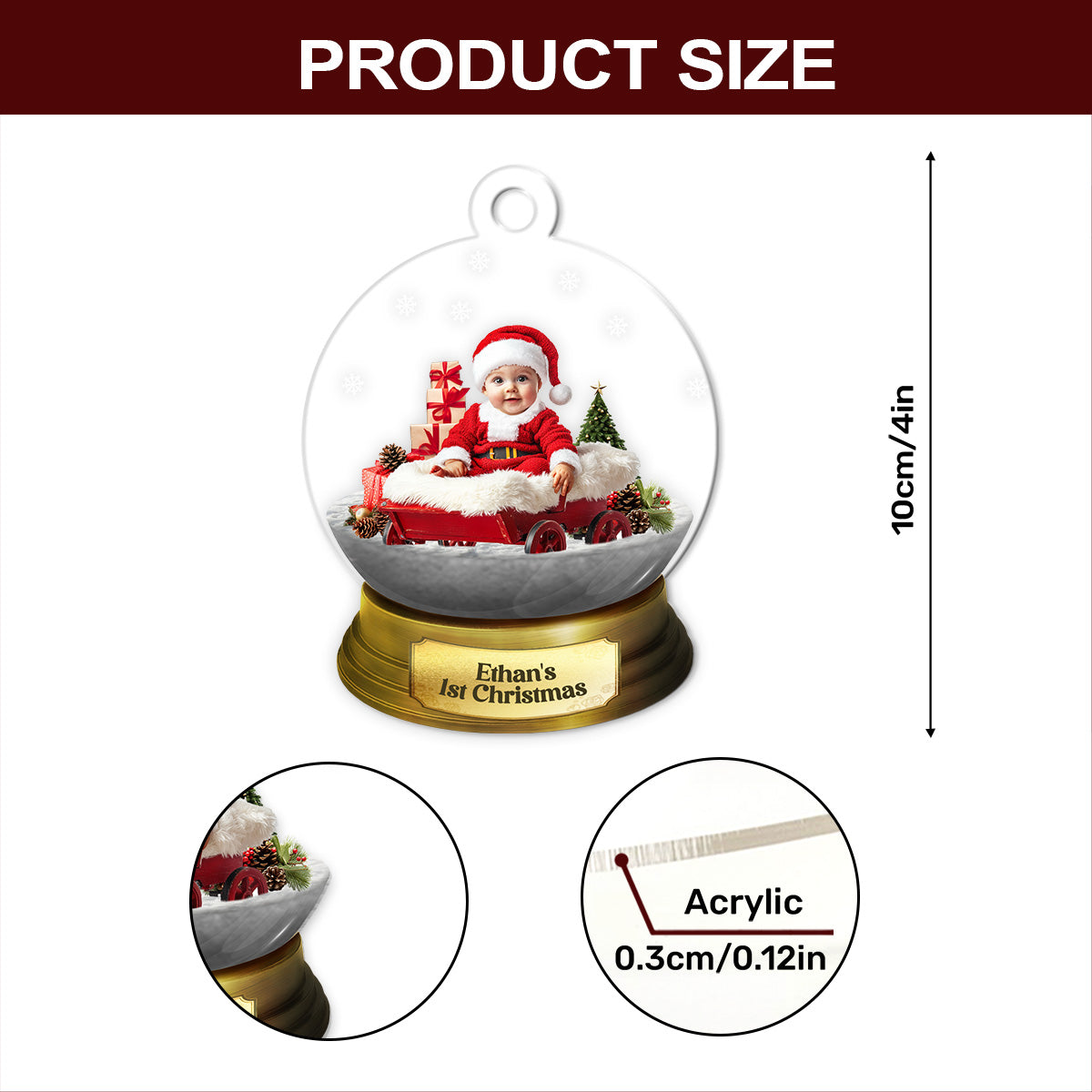 Baby's 1st Christmas Snow Globe - Personalized 1-Side Acrylic Ornament DSACOHLPA2237T