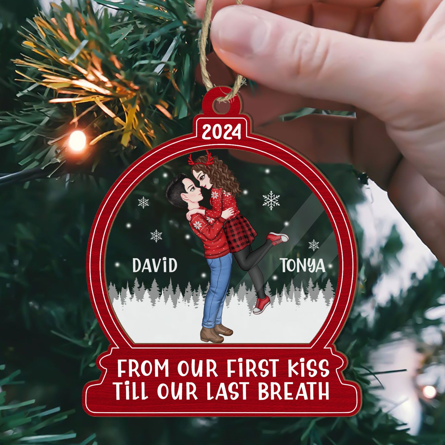 From Our First Kiss Till Our Last Breath - Personalized Wood & Acrylic Ornament DSWAOLEM1641M