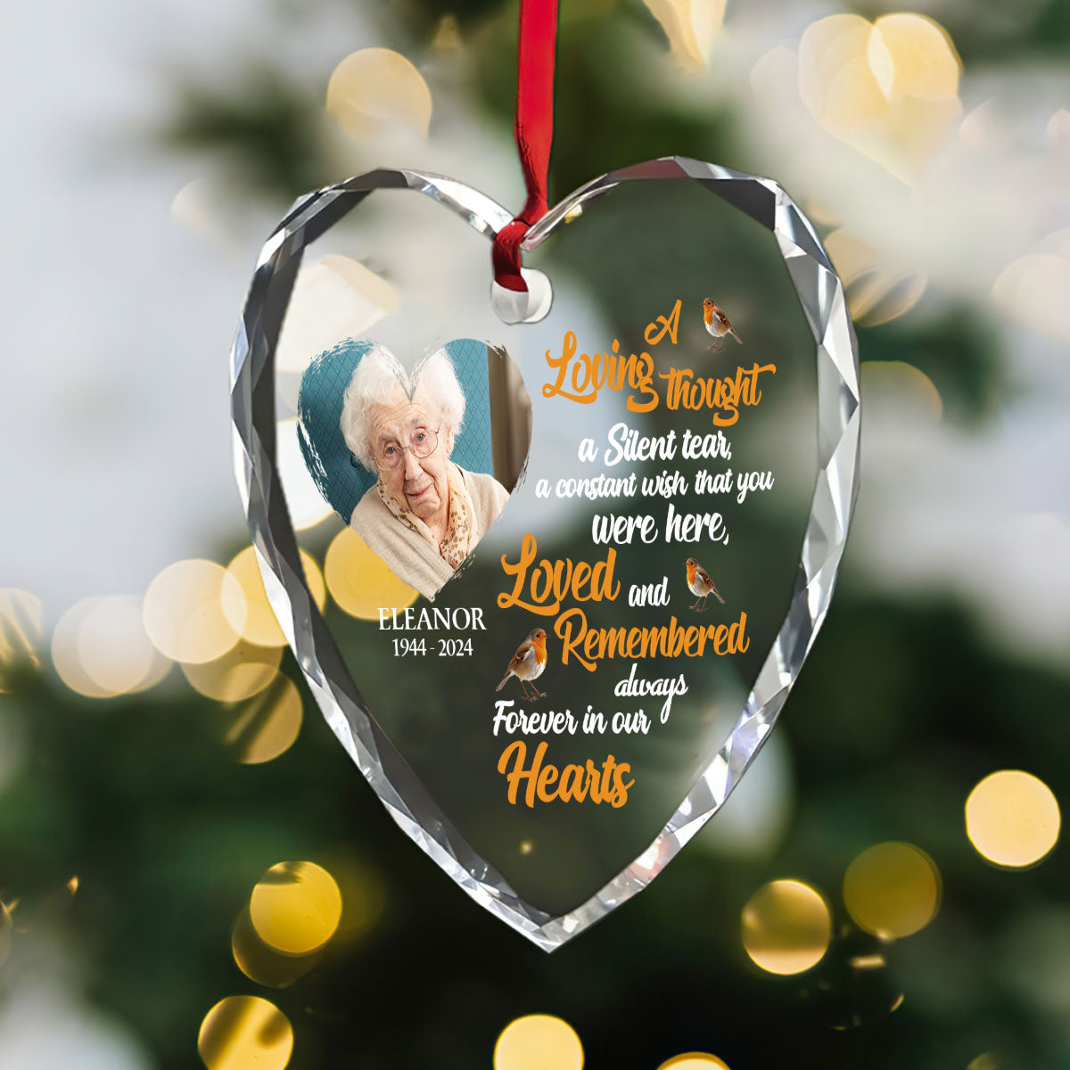 Forever In Our Hearts - Personalized Heart Shaped Glass Ornament DSHGOHLPA2120L