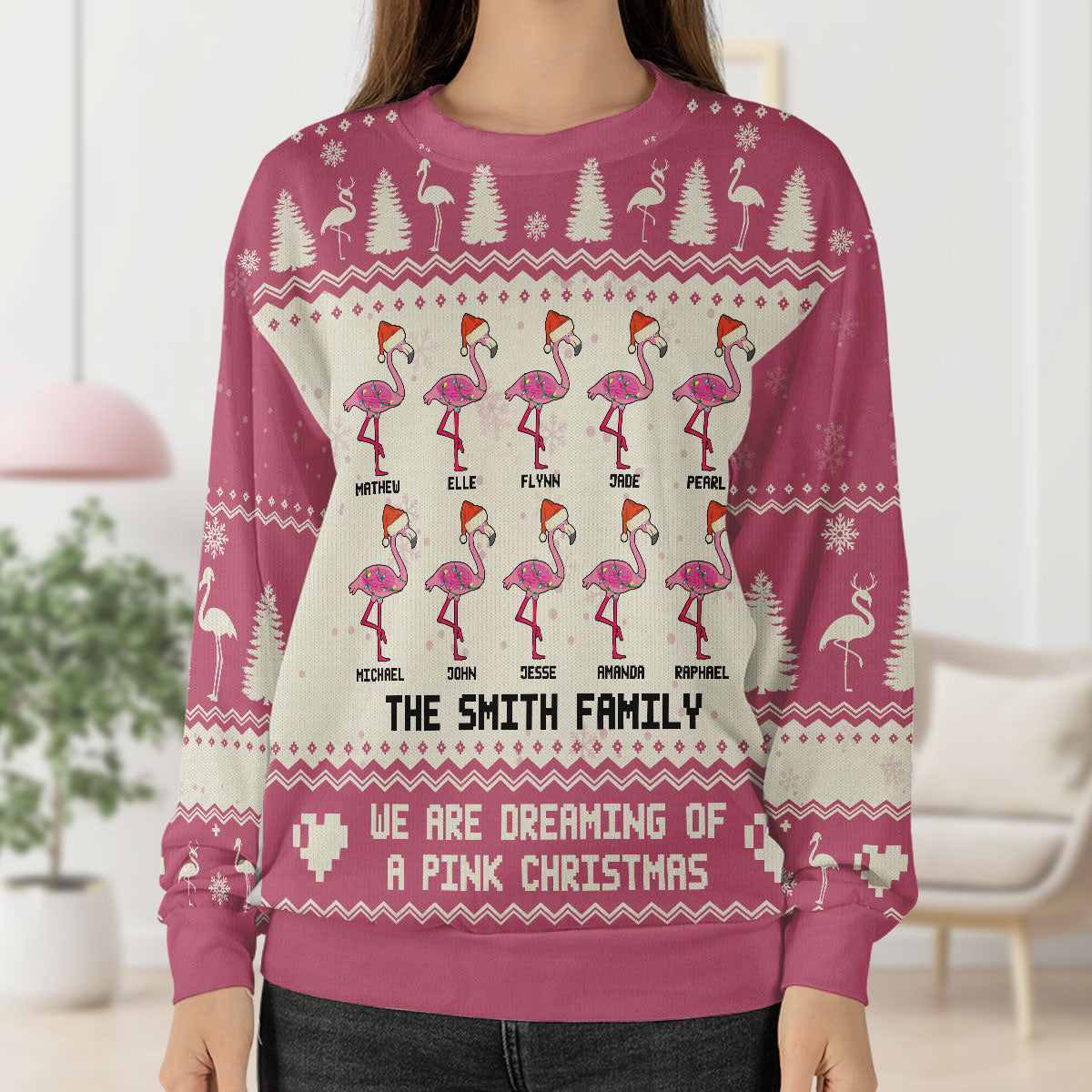 We Are Dreaming Of A Pink Christmas - Personalized Wool Sweater DSWSWHLN2366M