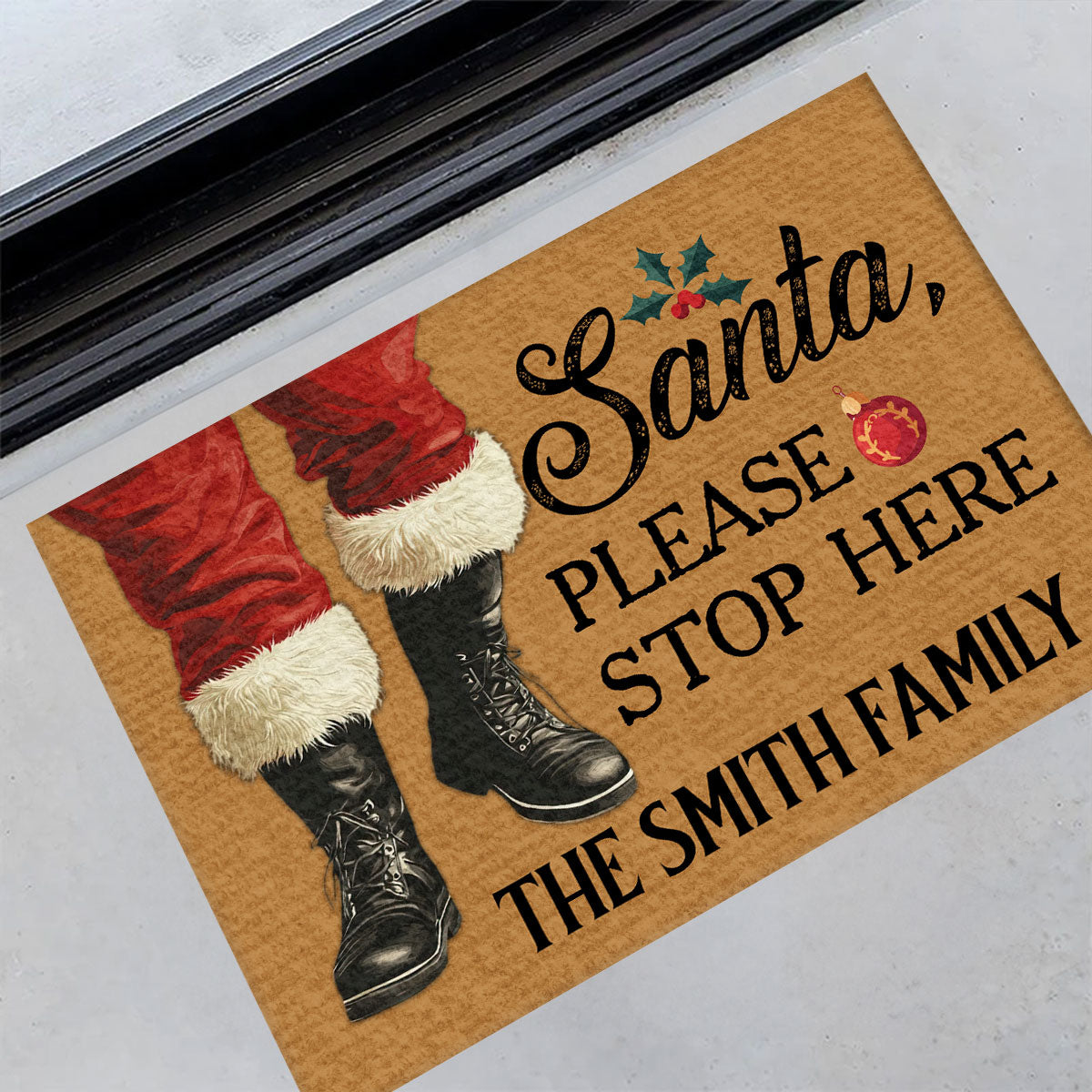 Santa, Please Stop Here - Personalized Doormat DSDMHLN2515T