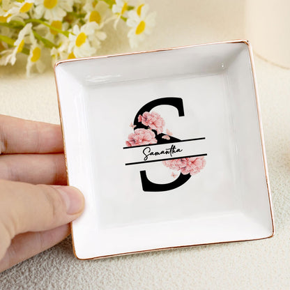 Alphabet With Birth Month Flower - Personalized Jewelry Dish DSJDDPA2130L