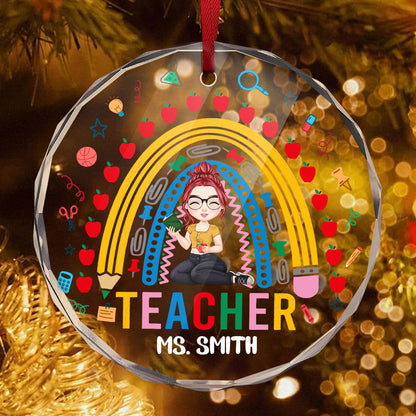 Teacher Rainbow - Personalized Custom Glass Ornament DSURGOPLN2477D