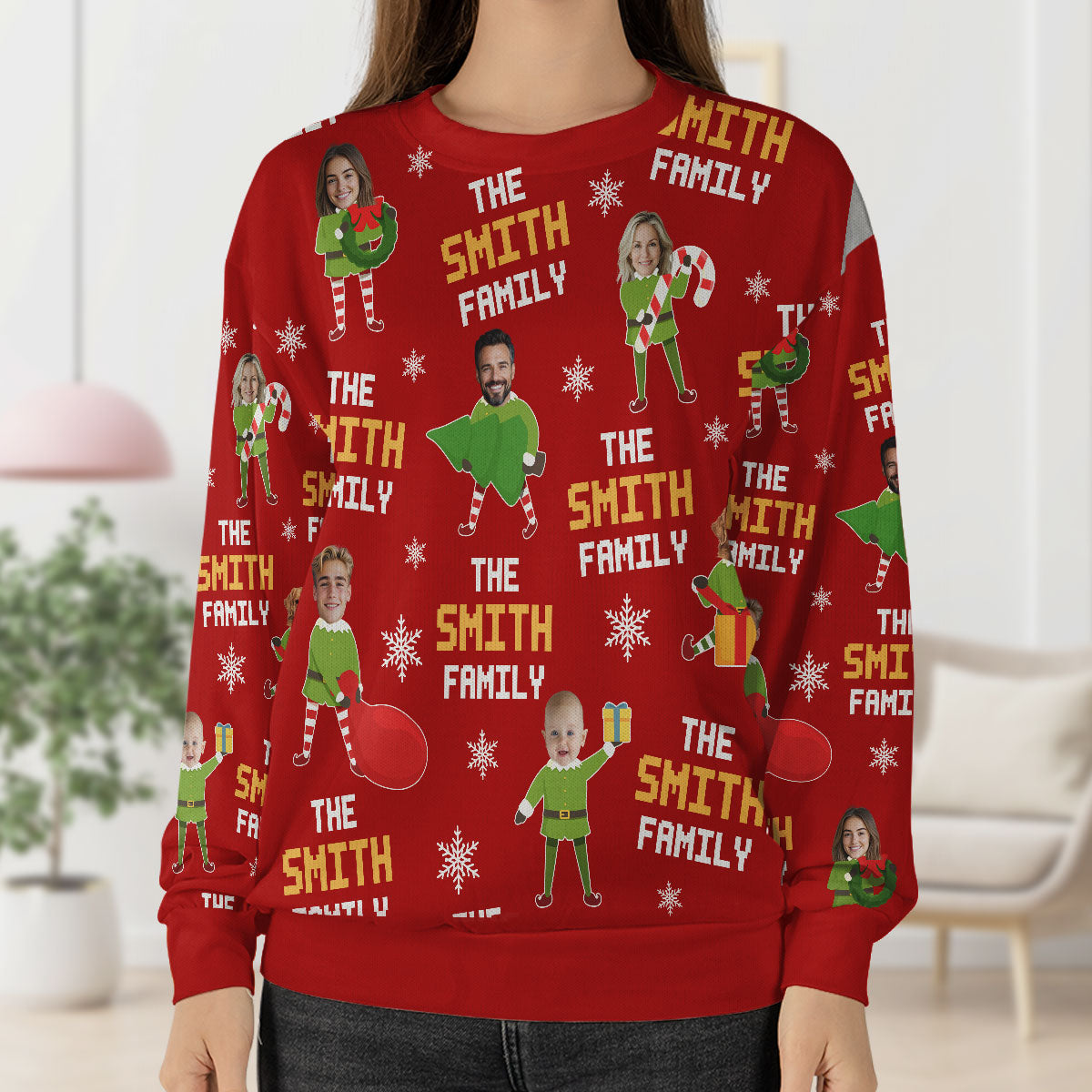 Funny Photos Elf Family Members | Personalized Wool Sweater DSWSWHLN2351M