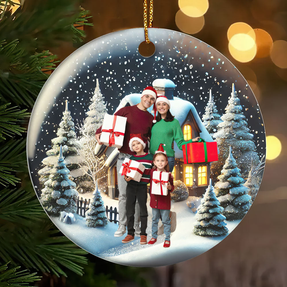 Christmas Is Family Time - Personalized Round Shaped Ceramic Ornament DSRSCOHLN2543T