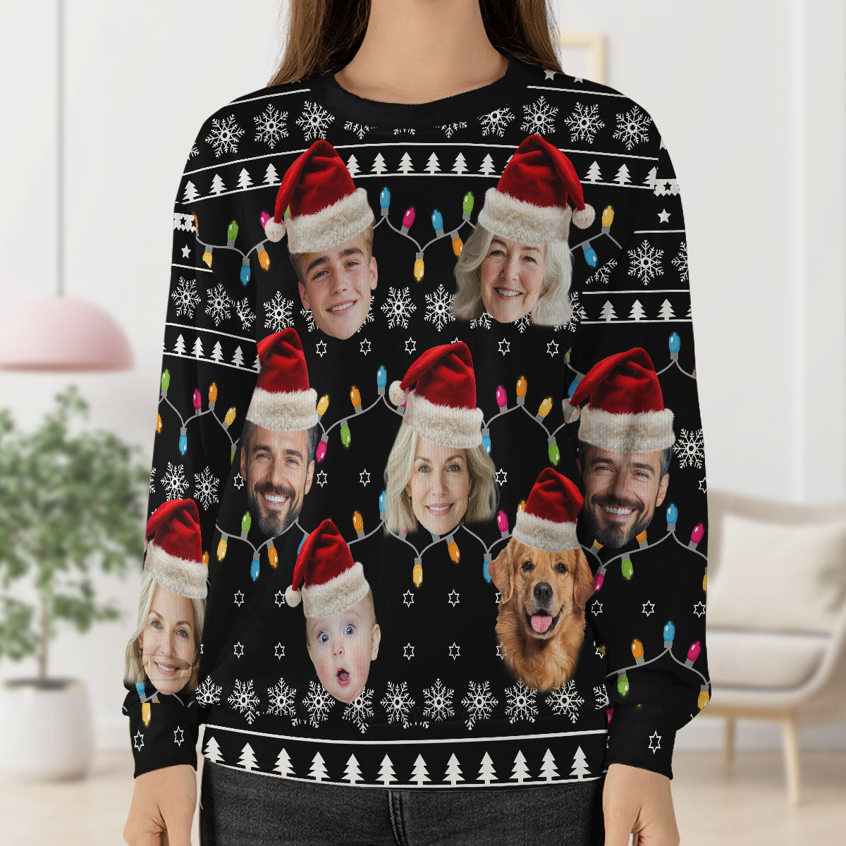 Face Family Photo Ugly Christmas | Personalized Wool Sweater DSWSWHLPA2342L