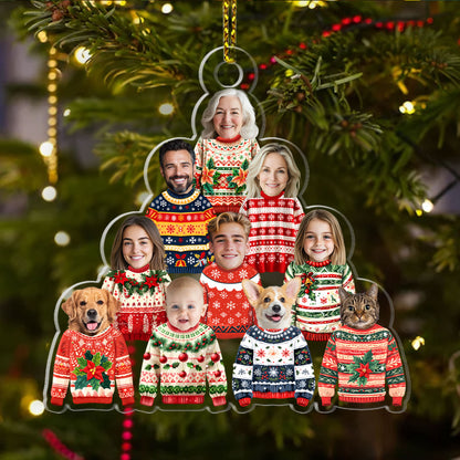 Family In Christmas Ugly Sweater - Personalized 1-Side Acrylic Ornament DSACOHLN2304M