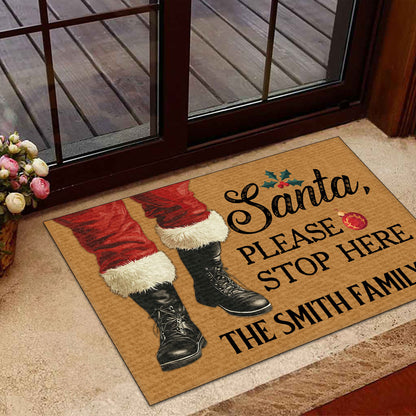 Santa, Please Stop Here - Personalized Doormat DSDMHLN2515T