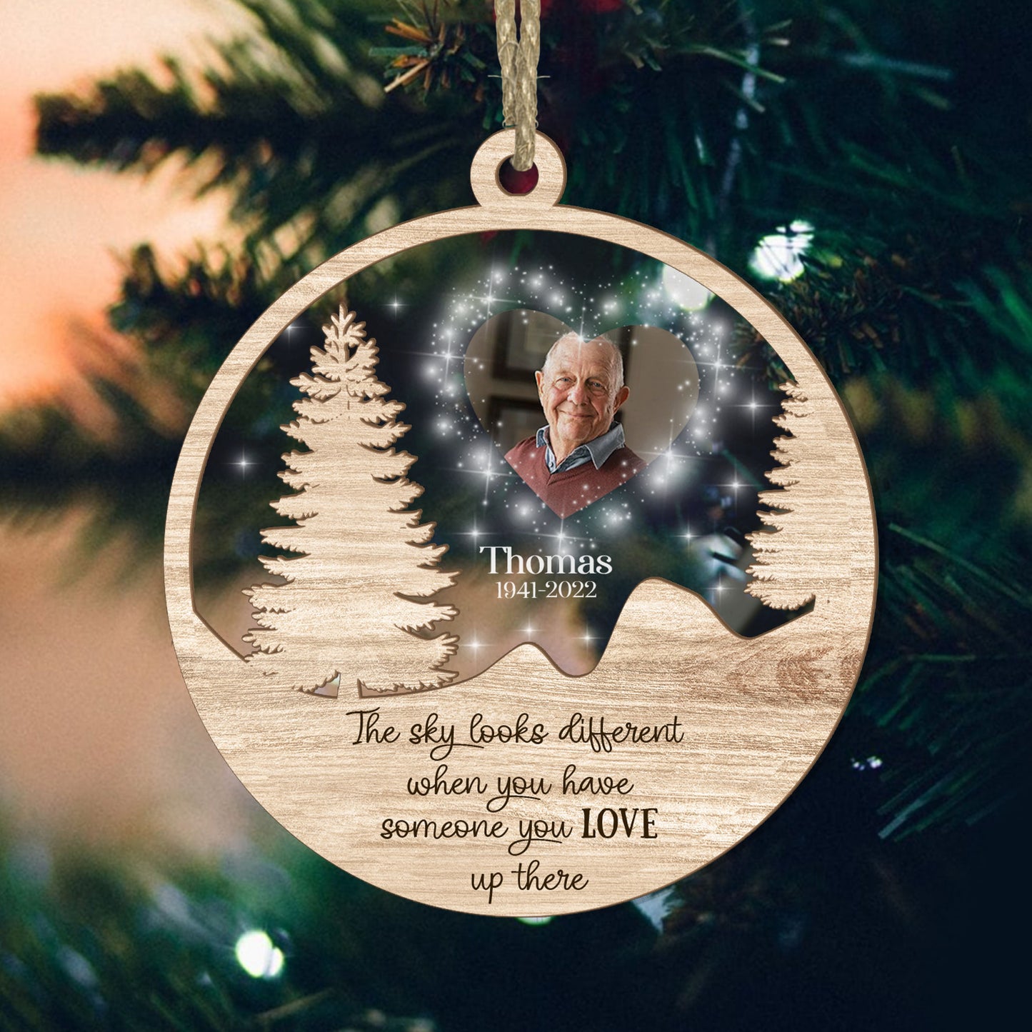 The Sky Looks Different Personalized Memorial - Personalized Wood & Acrylic Ornament DSWAOLEN1820L