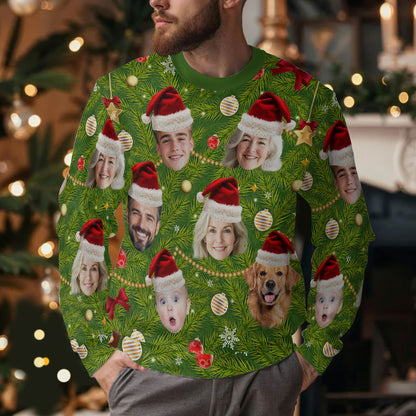 Face Family Photo Ugly Christmas | Personalized Wool Sweater DSWSWHLPA2342L