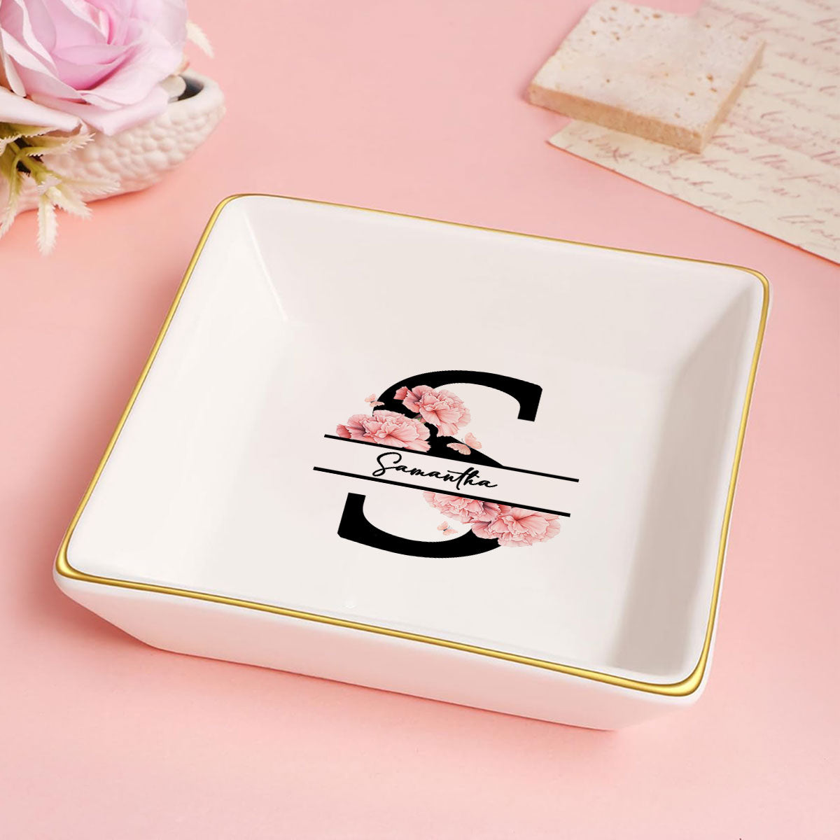 Alphabet With Birth Month Flower - Personalized Jewelry Dish DSJDDPA2130L