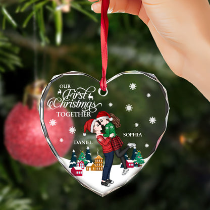 Our First Christmas Together - Personalized Heart Shaped Glass Ornament DSHGONNPA2143M