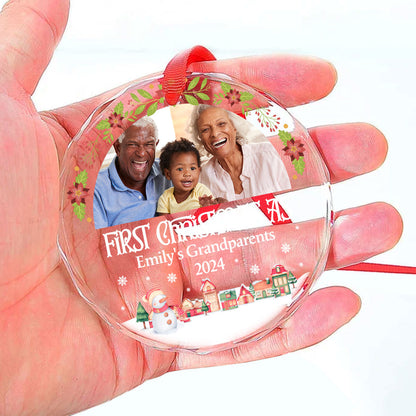 Custom Photo First Christmas As Grandma Grandpa - Personalized Custom Glass Ornament DSURGOPHLPA2037M