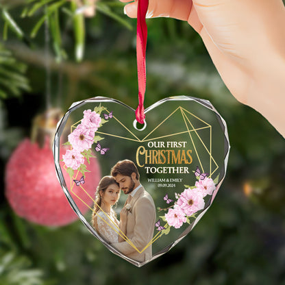 Our First Christmas Married - Personalized Heart Shaped Glass Ornament DSHGOHLPA2325M