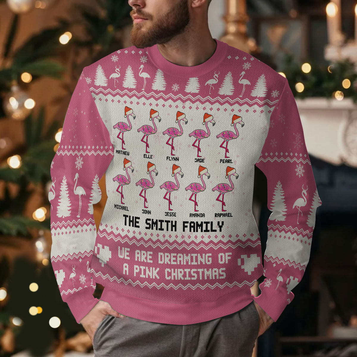 We Are Dreaming Of A Pink Christmas - Personalized Wool Sweater DSWSWHLN2366M