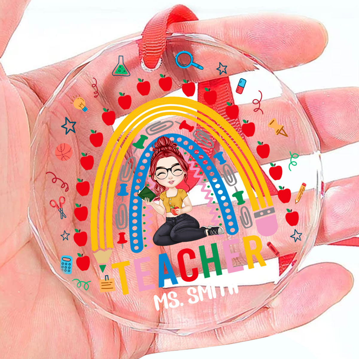 Teacher Rainbow - Personalized Custom Glass Ornament DSURGOPLN2477D