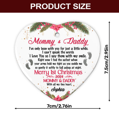 Merry 1st Christmas - Personalized Heart Shaped Ceramic Ornament DSHCOHLPA2241L