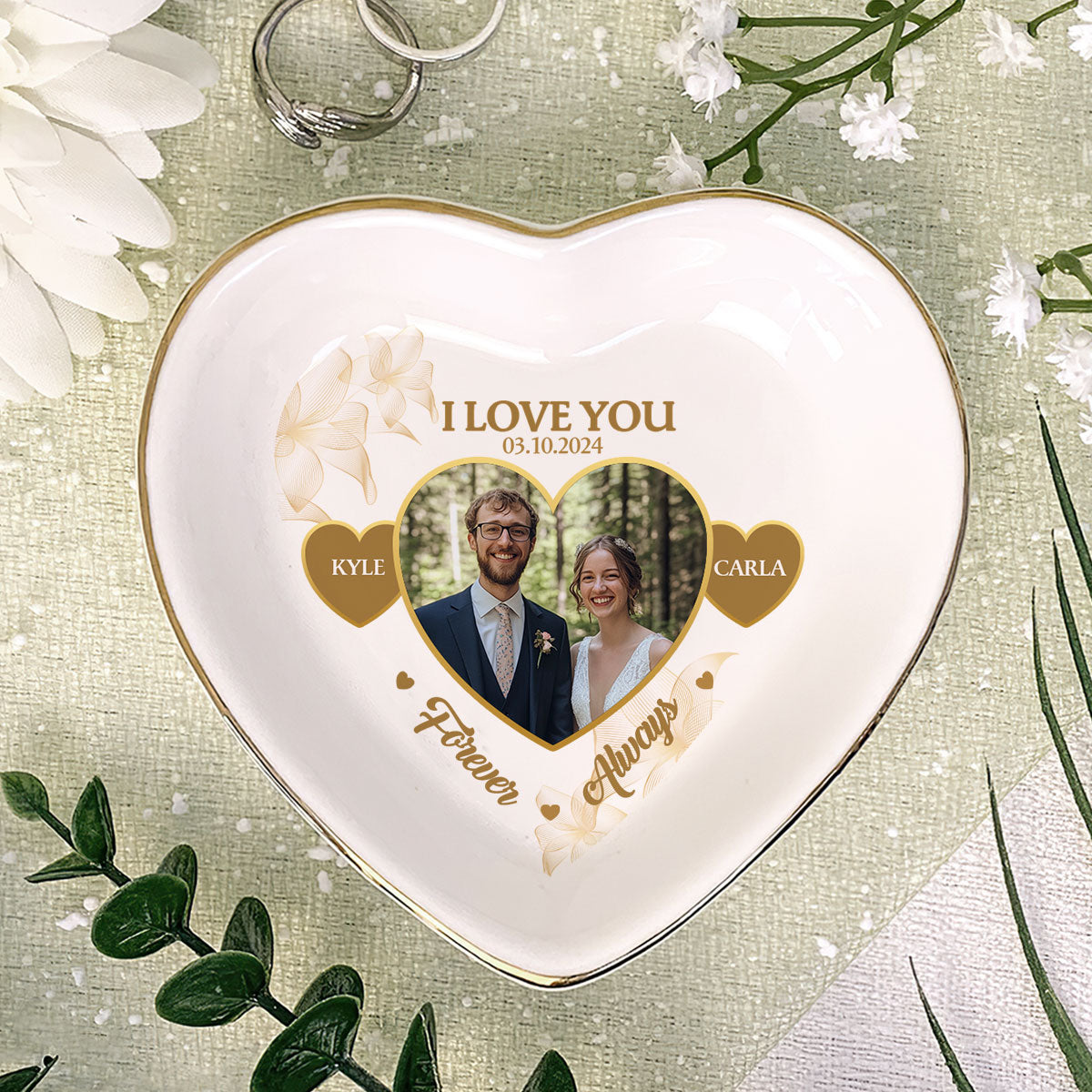 I Love You Forever & Always - Personalized Heart Shaped Jewelry Dish DSSHSCRDHLPA2430T