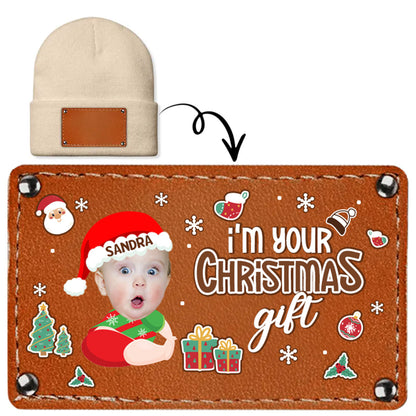 I'm Your Christmas Gift - Personalized Leather Knitted Beanie DSLKBHLPA2172M