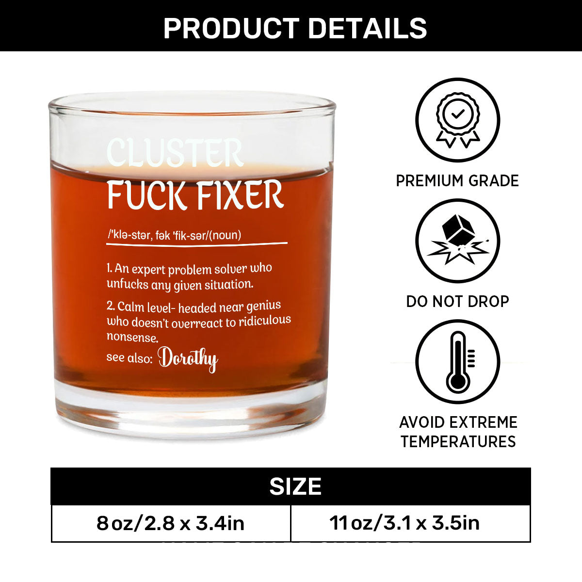 Cluster Fuck Fixer - Personalized Round Whiskey Glass - 1 Side Print