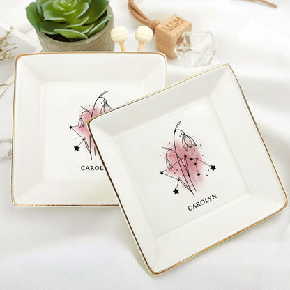 Flower Zodiac | Personalized Jewelry Dish DSJDHLPA1948M