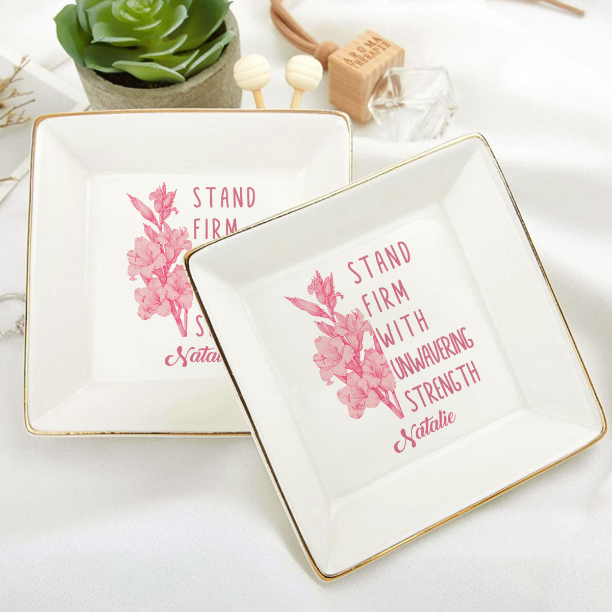 Birth Month Flower And Positive Quote - Personalized Jewelry Dish DSJDHLN1934L