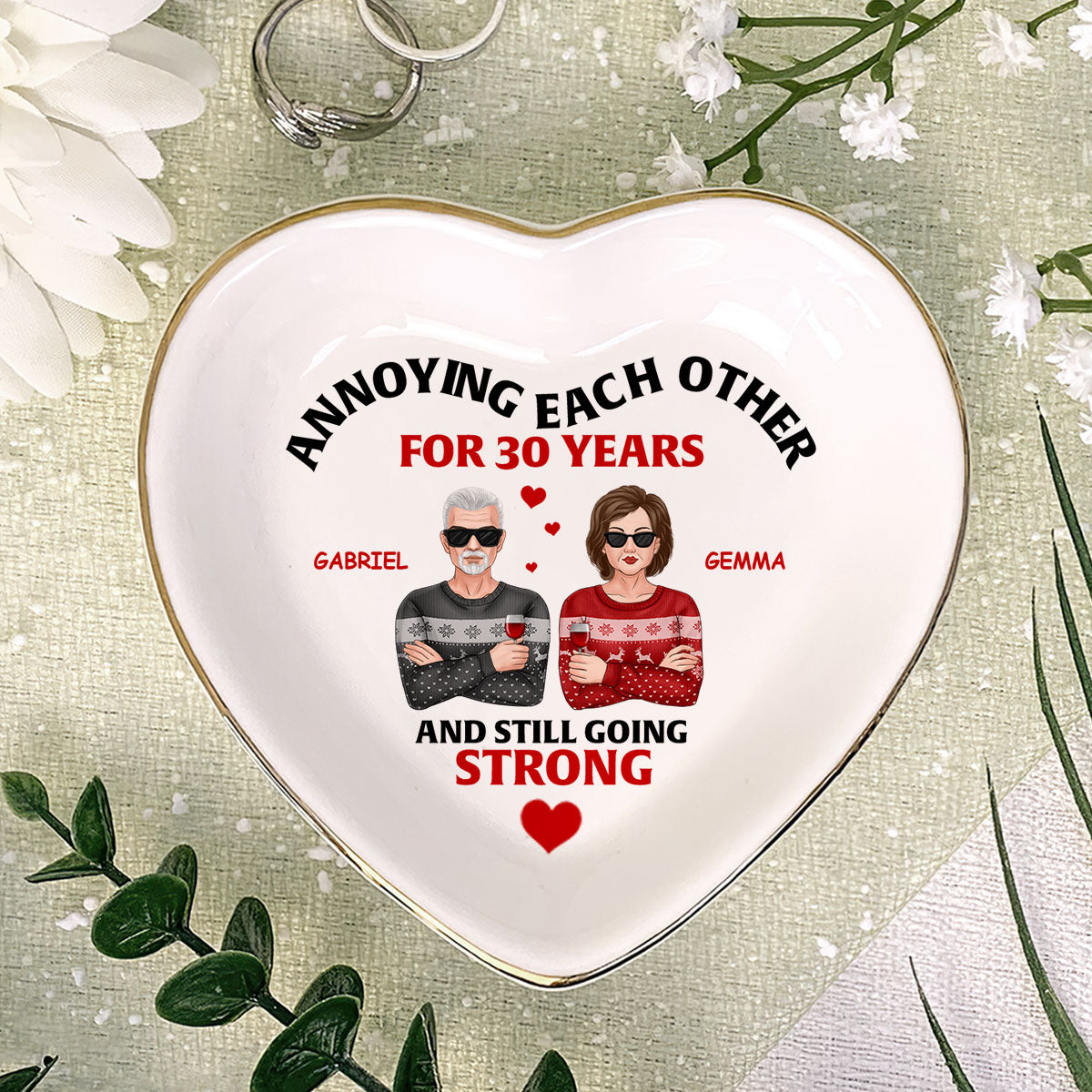 Annoying Each Other And Still Going Strong - Personalized Heart Shaped Jewelry Dish DSSHSCRDHLN2441L