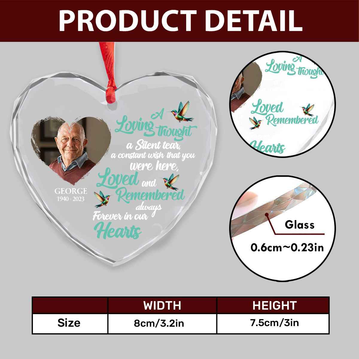 Forever In Our Hearts - Personalized Heart Shaped Glass Ornament DSHGOHLPA2120L