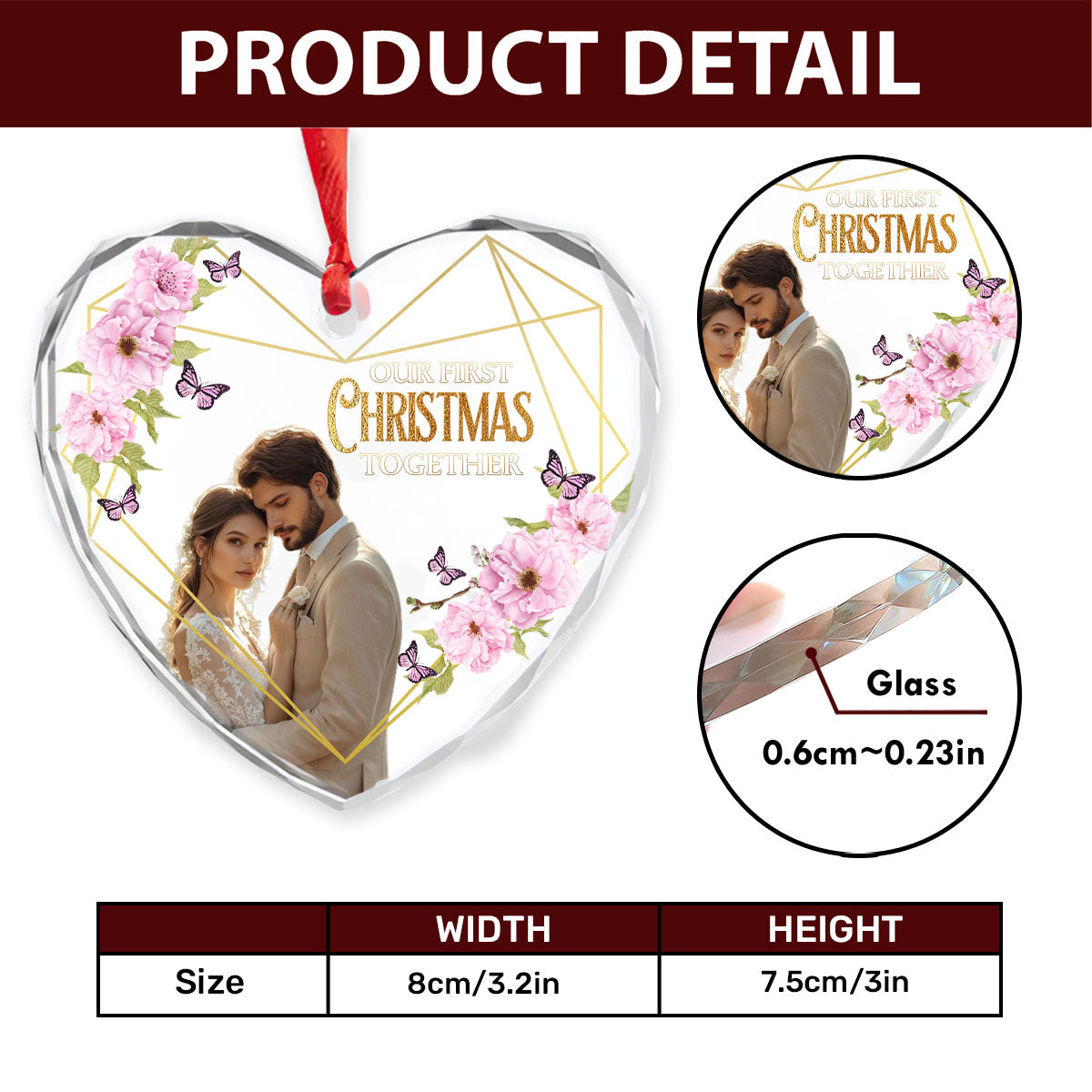 Our First Christmas Married - Personalized Heart Shaped Glass Ornament DSHGOHLPA2325M