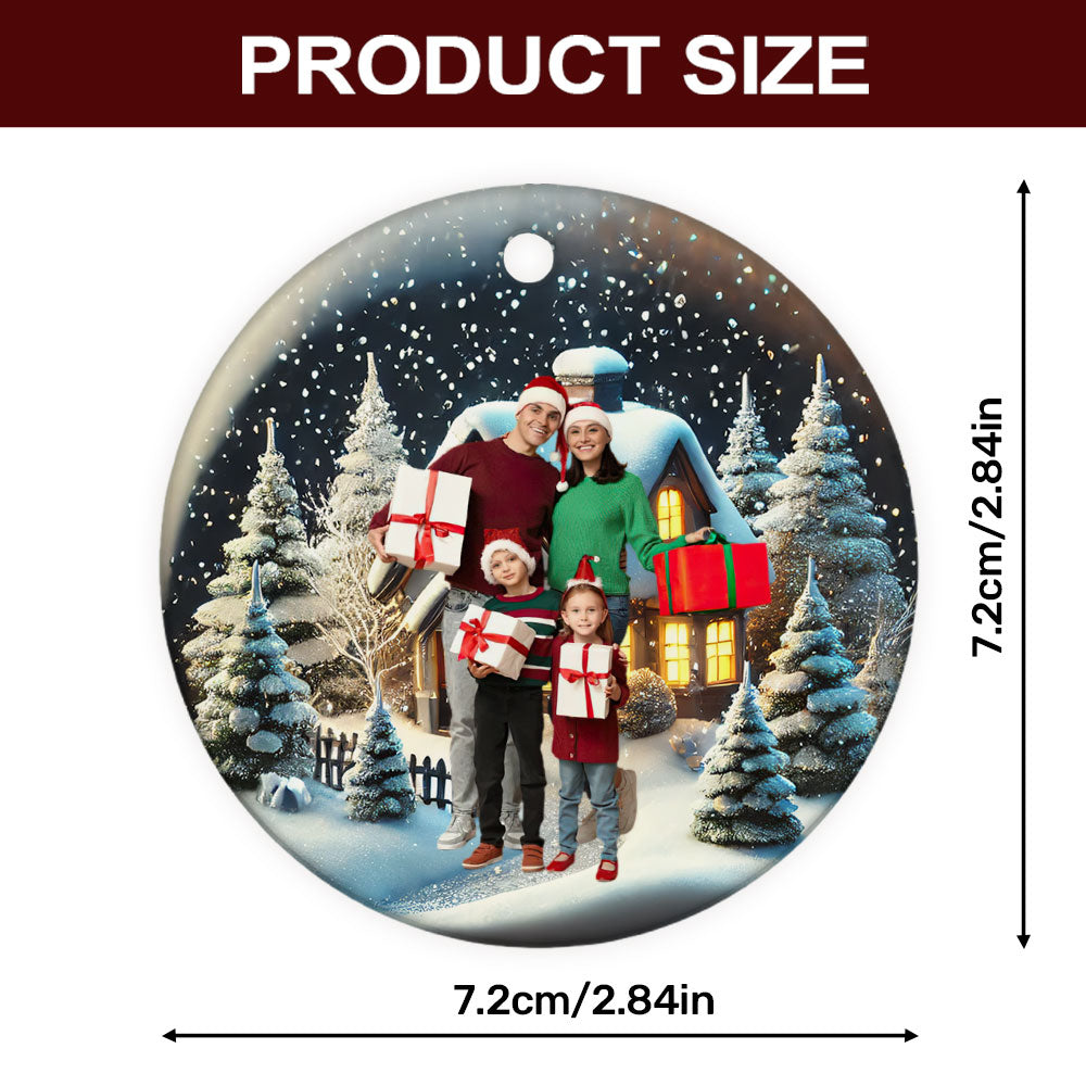 Christmas Is Family Time - Personalized Round Shaped Ceramic Ornament DSRSCOHLN2543T