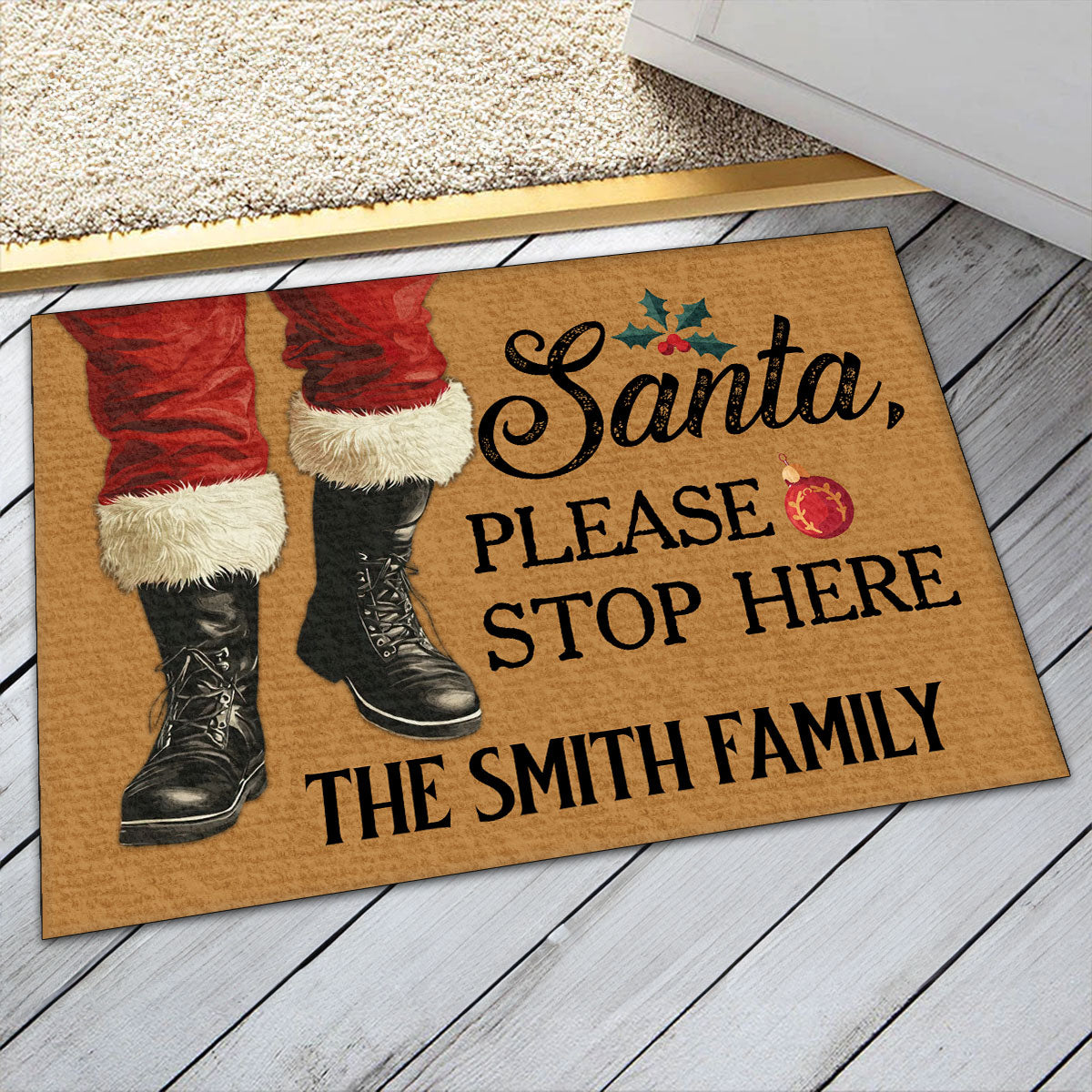 Santa, Please Stop Here - Personalized Doormat DSDMHLN2515T