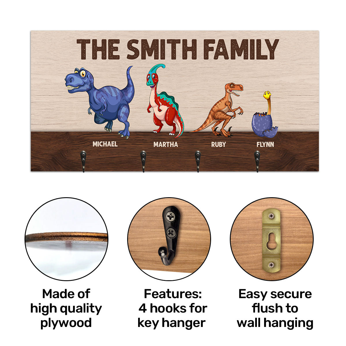 The Dinosaur Family - Personalized Key Holder DSUWKHCSDN1964TA