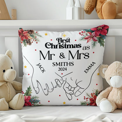 Holding Hands First Christmas Couple - Personalized Crystal Velvet Pillow DSPILWHLPA2081L