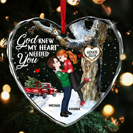 God Knew My Heart Needed You - Personalized Heart Shaped Glass Ornament DSHGOHLN2606M